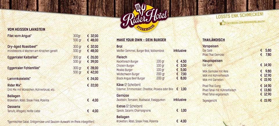 Rider Hotel Steakhouse Menu